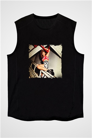 Rihanna Baskılı Unisex Siyah Kolsuz Tişört