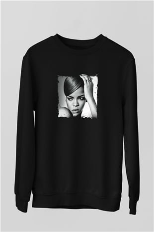 Rihanna Baskılı Unisex Siyah Sweatshirt
