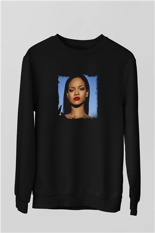 Rihanna Baskılı Unisex Siyah Sweatshirt