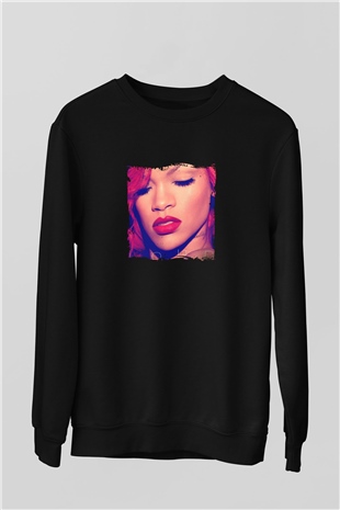 Rihanna Baskılı Unisex Siyah Sweatshirt