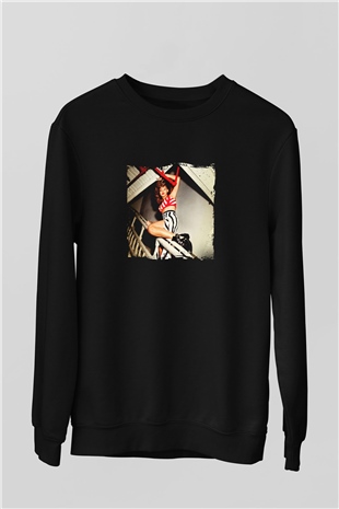 Rihanna Baskılı Unisex Siyah Sweatshirt