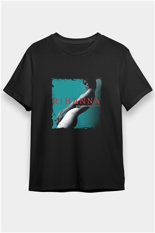 Rihanna Baskılı Unisex Siyah Tişört