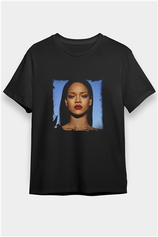 Rihanna Baskılı Unisex Siyah Tişört