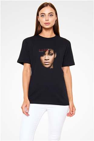 Rihanna Baskılı Unisex Siyah Tişört
