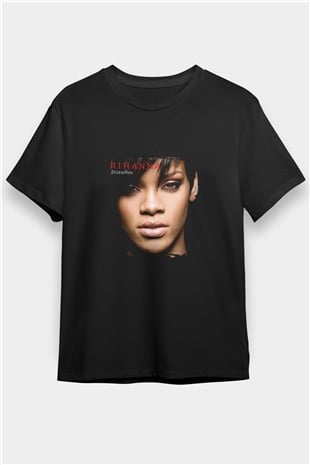 Rihanna Baskılı Unisex Siyah Tişört