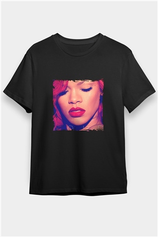 Rihanna Baskılı Unisex Siyah Tişört