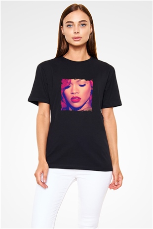 Rihanna Baskılı Unisex Siyah Tişört