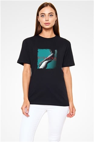 Rihanna Baskılı Unisex Siyah Tişört