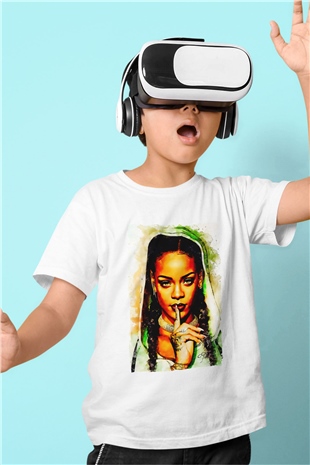 Rihanna Beyaz Unisex Çocuk Tişört