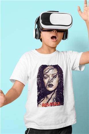 Rihanna Beyaz Unisex Çocuk Tişört