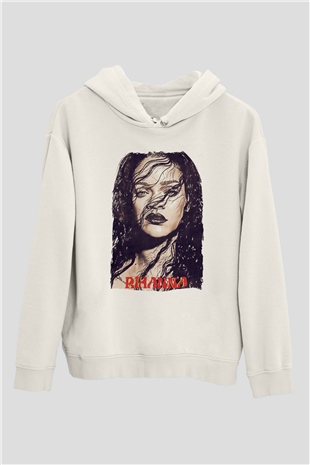 Rihanna Beyaz Unisex Kapüşonlu Sweatshirt