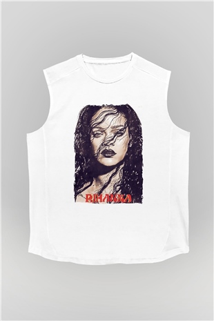 Rihanna Beyaz Unisex Kolsuz Tişört