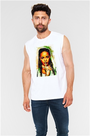 Rihanna Beyaz Unisex Kolsuz Tişört