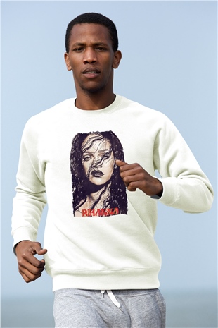 Rihanna Beyaz Unisex Sweatshirt
