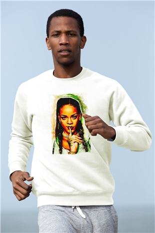 Rihanna Beyaz Unisex Sweatshirt