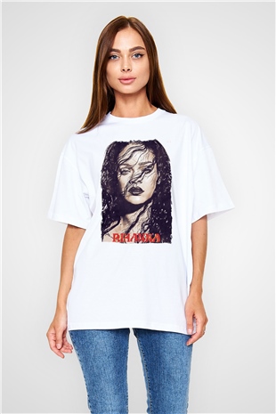 Rihanna Beyaz Oversize Tişört Oversize T-shirt - TişörtFabrikası