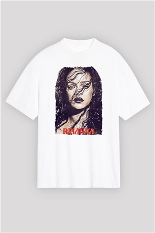 Rihanna Beyaz Oversize Tişört Oversize T-shirt - TişörtFabrikası