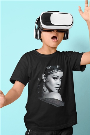 Rihanna Siyah Unisex Çocuk Tişört