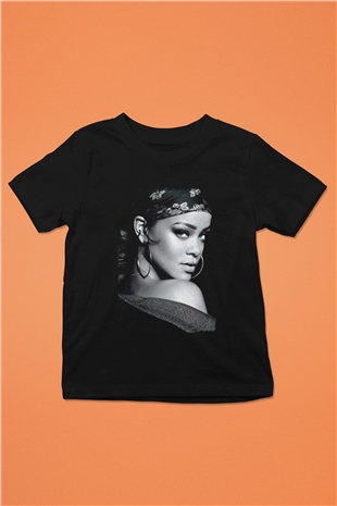 Rihanna Siyah Unisex Çocuk Tişört