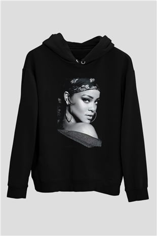 Rihanna Siyah Unisex Kapüşonlu Sweatshirt