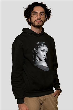 Rihanna Siyah Unisex Kapüşonlu Sweatshirt