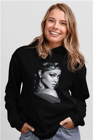Rihanna Siyah Unisex Kapüşonlu Sweatshirt