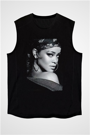 Rihanna Siyah Unisex Kolsuz Tişört