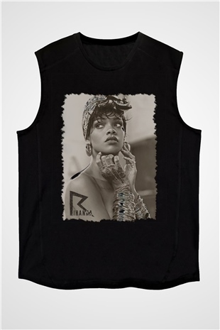 Rihanna Siyah Unisex Kolsuz Tişört