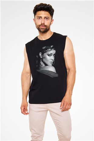 Rihanna Siyah Unisex Kolsuz Tişört