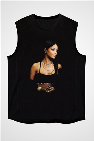 Rihanna Siyah Unisex Kolsuz Tişört