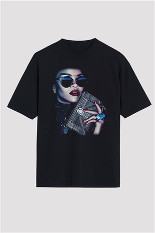 Rihanna Siyah Unisex Oversize Tişört T-Shirt