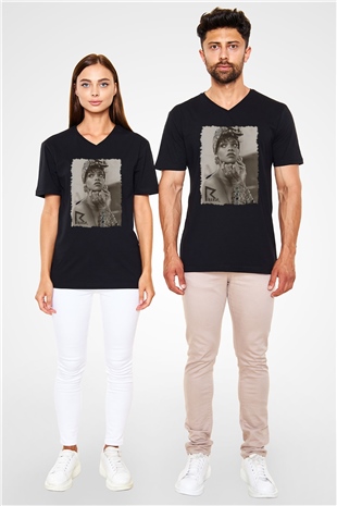 Rihanna Siyah Unisex V Yaka Tişört T-Shirt
