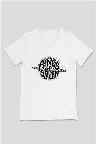 Rings of Saturn Beyaz Unisex V Yaka Tişört T-Shirt