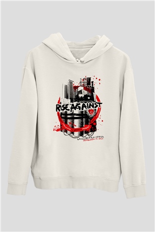 Rise Against Beyaz Unisex Kapşonlu Sweatshirt