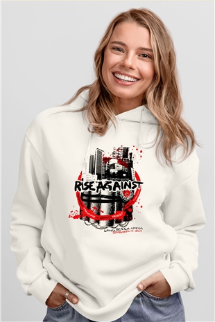 Rise Against Beyaz Unisex Kapşonlu Sweatshirt