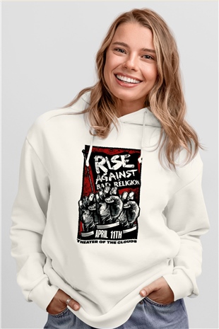 Rise Against Beyaz Unisex Kapşonlu Sweatshirt