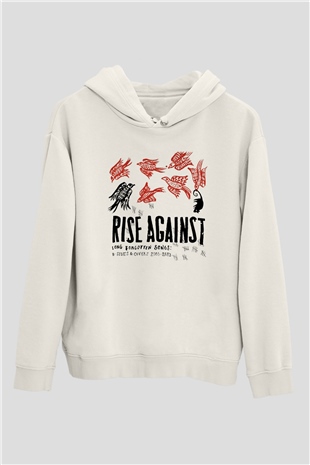 Rise Against Beyaz Unisex Kapşonlu Sweatshirt