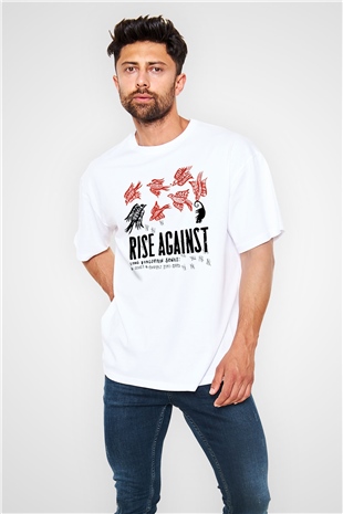 Rise Against Beyaz Unisex Oversize Tişört T-Shirt