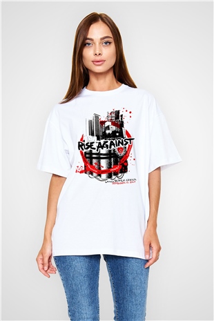 Rise Against Beyaz Unisex Oversize Tişört T-Shirt
