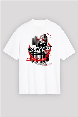 Rise Against Beyaz Unisex Oversize Tişört T-Shirt