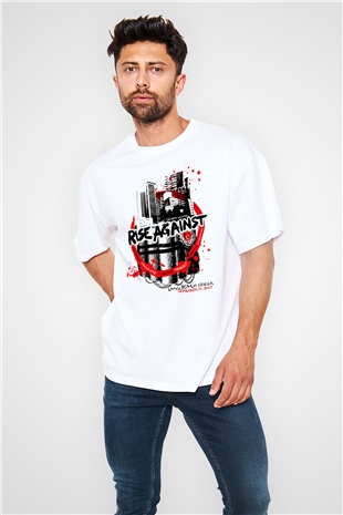 Rise Against Beyaz Unisex Oversize Tişört T-Shirt