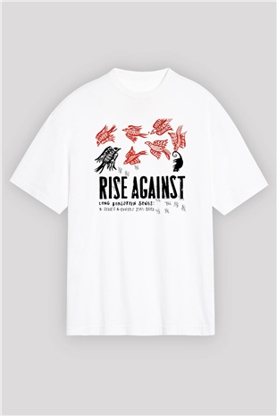 Rise Against Beyaz Unisex Oversize Tişört T-Shirt