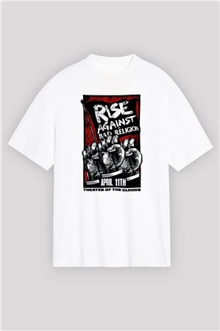 Rise Against Beyaz Unisex Oversize Tişört T-Shirt