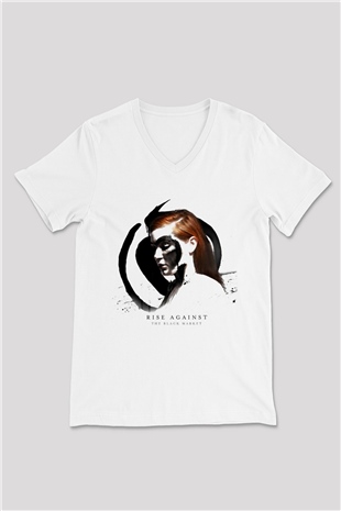 Rise Against Beyaz Unisex V Yaka Tişört T-Shirt