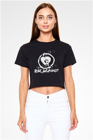 Rise Against Siyah Crop Top Tişört