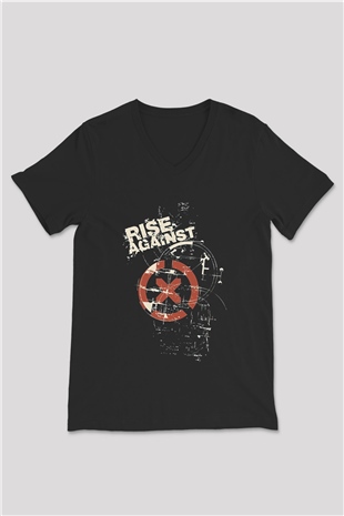 Rise Against Siyah Unisex V Yaka Tişört T-Shirt