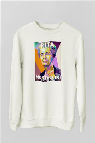 Rita Levi Montalcini Baskılı Unisex Ekru Sweatshirt