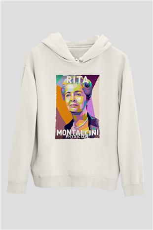 Rita Levi Montalcini Baskılı Unisex Ekru Hoodie