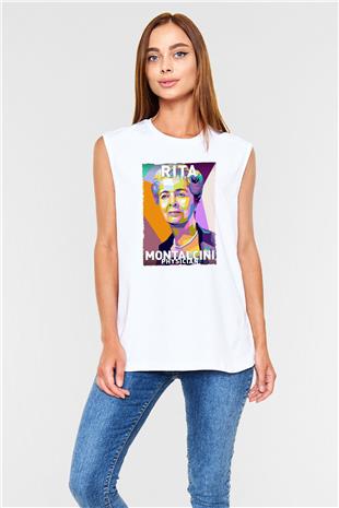 Rita Levi Montalcini Baskılı Unisex Kolsuz Beyaz Tişört - Tshirt