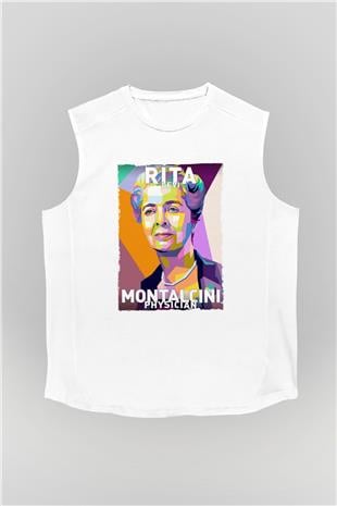 Rita Levi Montalcini Baskılı Unisex Kolsuz Beyaz Tişört - Tshirt